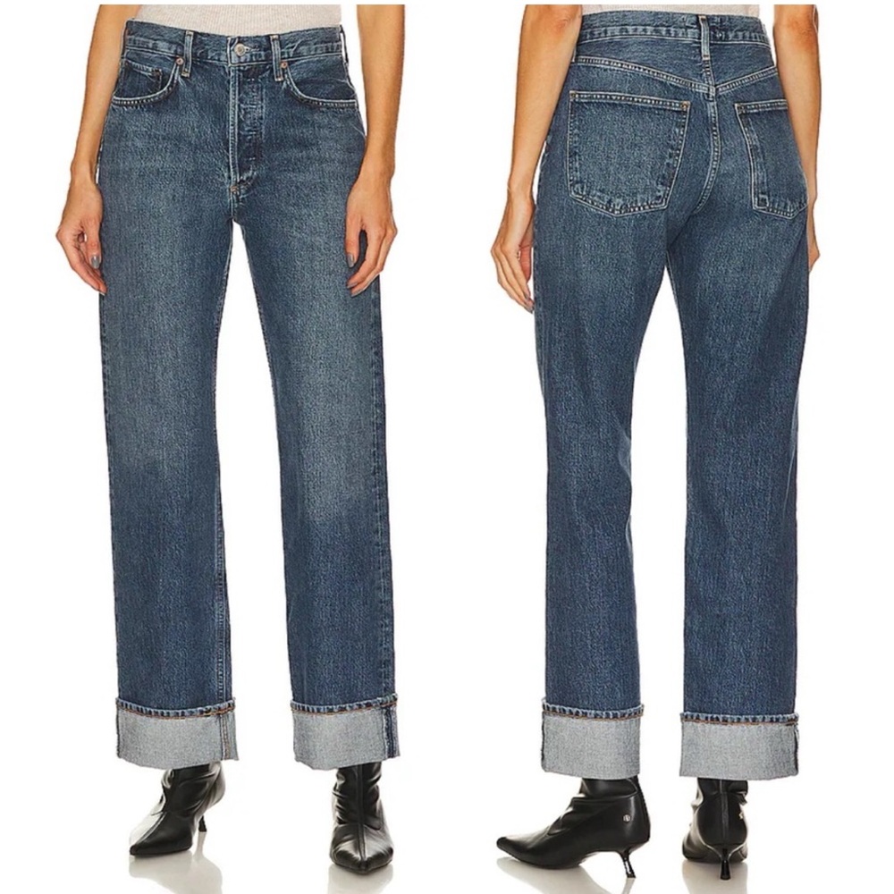 Agolde Women’s Straight Leg Jeans in Medium Indigo Blue
